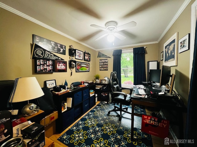 195 Old Forge Rd, Monroe, NJ 08831 - office with a ceiling fan, ornamental molding, and wood finished floors