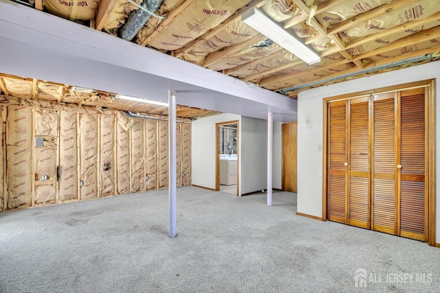 250 Adirondack Ave, Spotswood, NJ 08884 - below grade area with washer / dryer and carpet floors