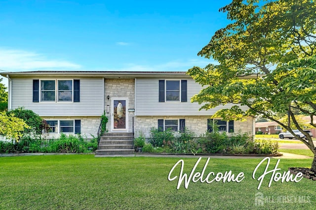 250 Adirondack Ave, Spotswood, NJ 08884 - split foyer home with a front lawn and stone siding