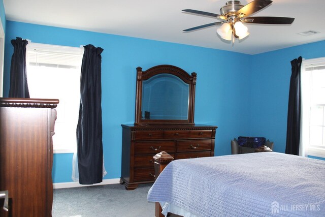 bedroom with carpet floors and ceiling fan