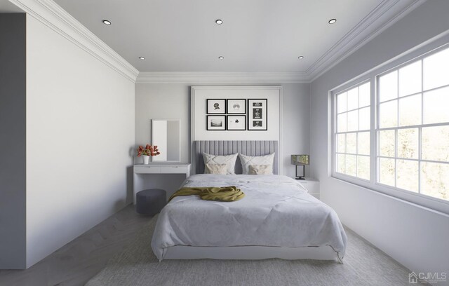 bedroom featuring crown molding