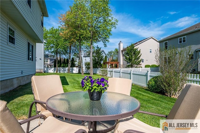 view of patio / terrace with a fenced backyard and outdoor dining space