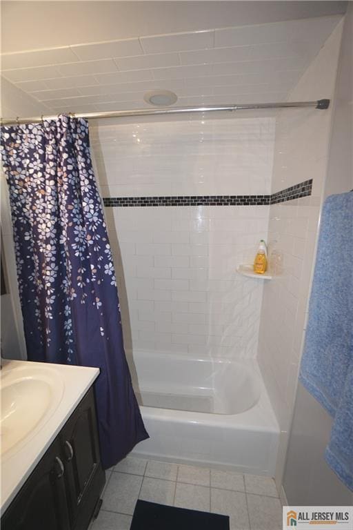 313 Demorest Ave, Avenel, NJ 07001 - bathroom with shower / bath combo, vanity, and tile patterned flooring