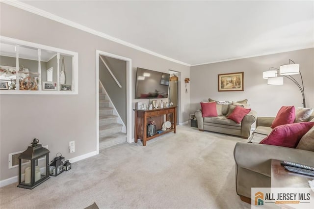111 E 5th Ave, Port Reading, NJ 07064 - carpeted living room with crown molding and stairway
