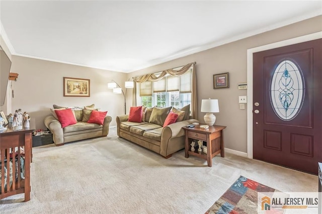 111 E 5th Ave, Port Reading, NJ 07064 - living area with ornamental molding, carpet, and baseboards