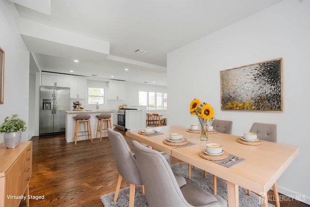 2 Buttonwood Dr, Parlin, NJ 08859 - dining space featuring dark wood-type flooring and recessed lighting