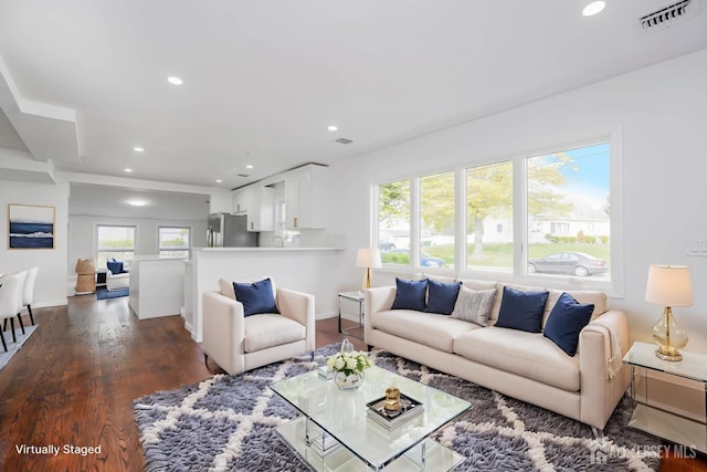 2 Buttonwood Dr, Parlin, NJ 08859 - living area featuring recessed lighting, dark wood-style floors, and baseboards