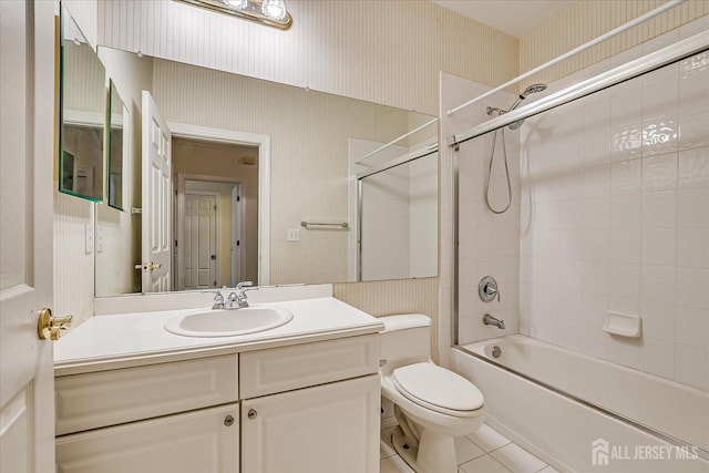 78 Central Ave Unit 49, Metuchen, NJ 08840 - full bathroom featuring tile patterned floors, shower / washtub combination, toilet, vanity, and wallpapered walls