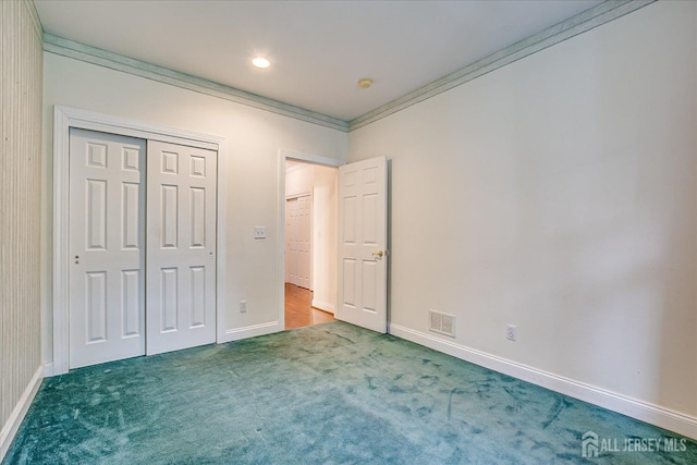 78 Central Ave Unit 49, Metuchen, NJ 08840 - unfurnished bedroom with carpet flooring, baseboards, ornamental molding, and a closet