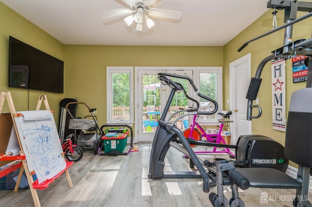 5 Ramapo Ct, Colts Neck, NJ 07722 - workout room featuring wood finished floors, healthy amount of natural light, and ceiling fan