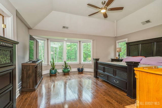5 Ramapo Ct, Colts Neck, NJ 07722 - bedroom featuring dark wood finished floors, lofted ceiling, and ceiling fan
