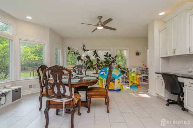 5 Ramapo Ct, Colts Neck, NJ 07722 - dining room featuring healthy amount of natural light, ceiling fan, an office area, recessed lighting, and light tile patterned floors