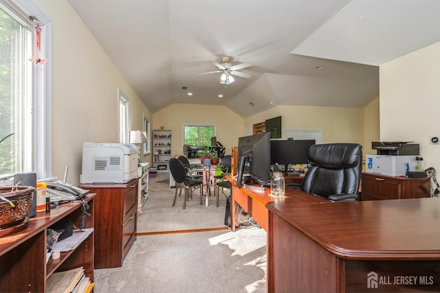 5 Ramapo Ct, Colts Neck, NJ 07722 - office with light colored carpet, ceiling fan, and vaulted ceiling