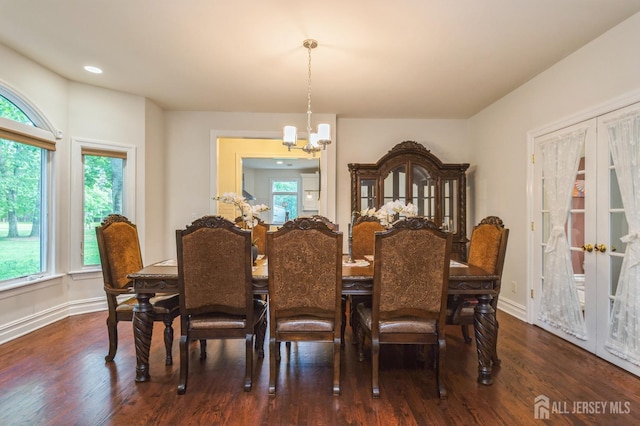 5 Ramapo Ct, Colts Neck, NJ 07722 - dining room with a chandelier, dark wood-style flooring, healthy amount of natural light, and recessed lighting