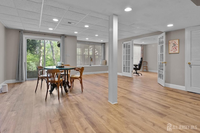 16 Exeter Pass, Colts Neck, NJ 07722 - dining area with french doors, baseboards, light wood finished floors, a paneled ceiling, and recessed lighting