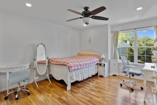 16 Exeter Pass, Colts Neck, NJ 07722 - bedroom featuring light wood-style floors, an office area, recessed lighting, baseboards, and a ceiling fan