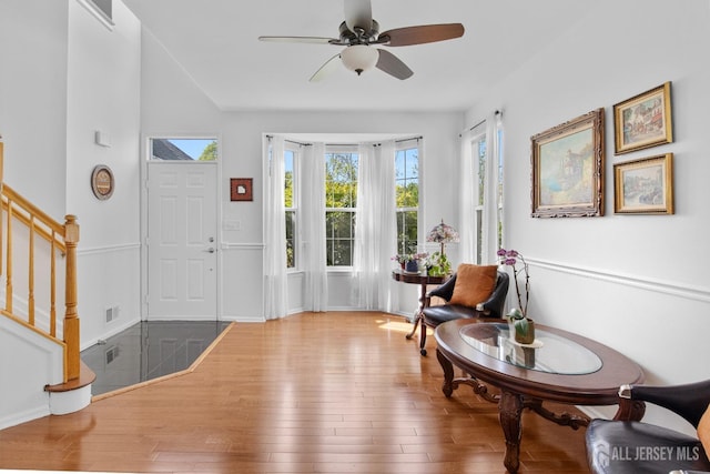 16 Exeter Pass, Colts Neck, NJ 07722 - foyer featuring hardwood / wood-style floors, a ceiling fan, and stairs