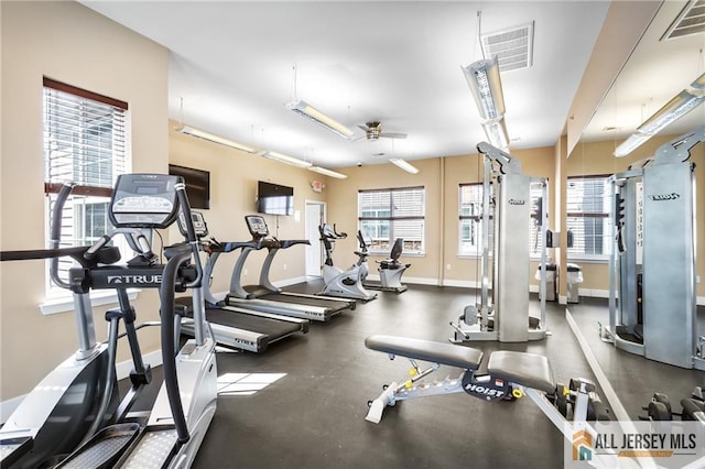 448 Tower Blvd Unit 448, Piscataway, NJ 08854 - gym with plenty of natural light, ceiling fan, and baseboards