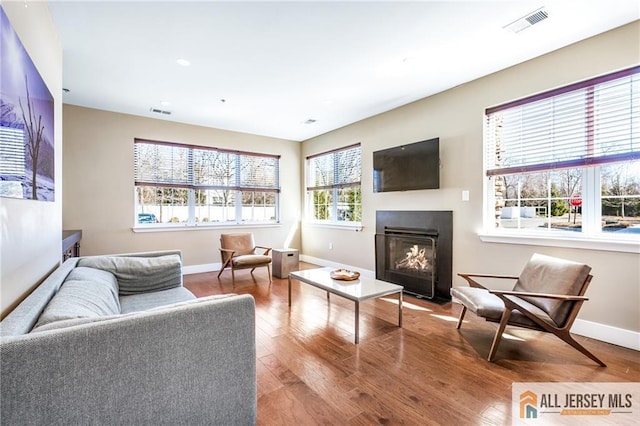 448 Tower Blvd Unit 448, Piscataway, NJ 08854 - living room with wood finished floors, baseboards, a fireplace with flush hearth, and recessed lighting