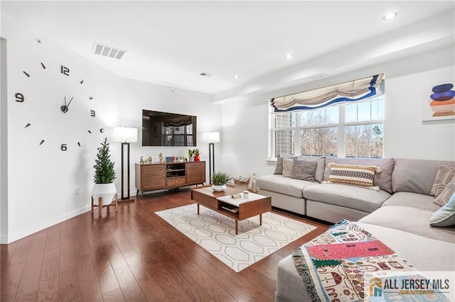 448 Tower Blvd Unit 448, Piscataway, NJ 08854 - living room featuring dark wood-type flooring, recessed lighting, and baseboards