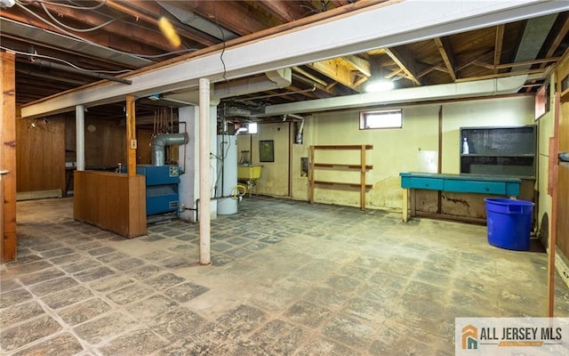 basement with a sink