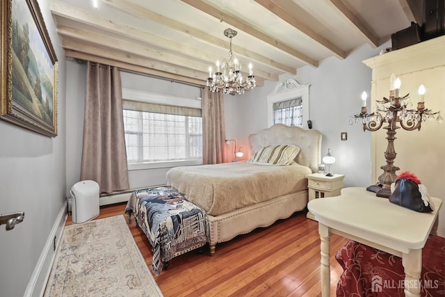 365 E John St, South Amboy, NJ 08879 - bedroom featuring a chandelier, beamed ceiling, and wood finished floors