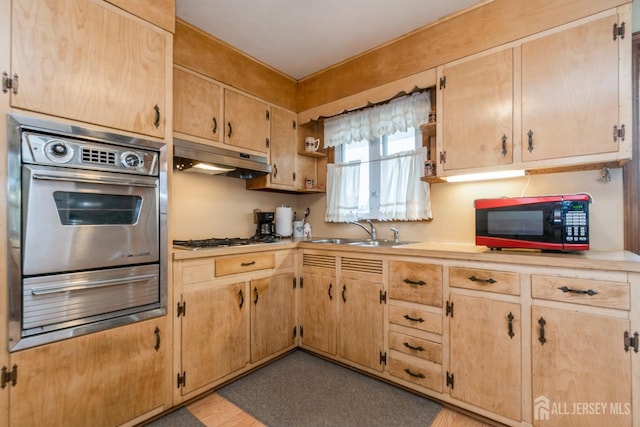 500 Plainfield Ave, Piscataway, NJ 08854 - kitchen with oven, black microwave, a warming drawer, white gas stovetop, and light countertops