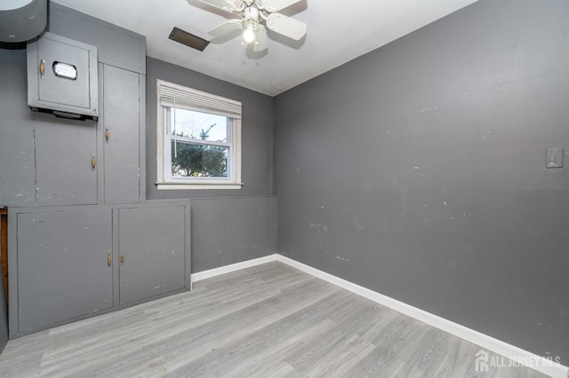 unfurnished room featuring ceiling fan and light hardwood / wood-style flooring