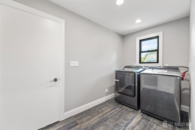 13 Lauretta Dr, East Brunswick, NJ 08816 - laundry room with washer and clothes dryer, recessed lighting, and dark wood finished floors