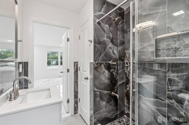 244 Lloyd Rd, Matawan, NJ 07747 - bathroom with vanity and a marble finish shower