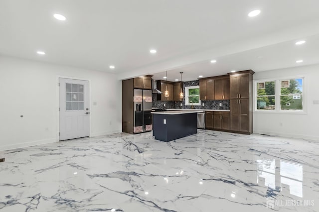 244 Lloyd Rd, Matawan, NJ 07747 - kitchen featuring stainless steel appliances, recessed lighting, a center island, baseboards, and tasteful backsplash