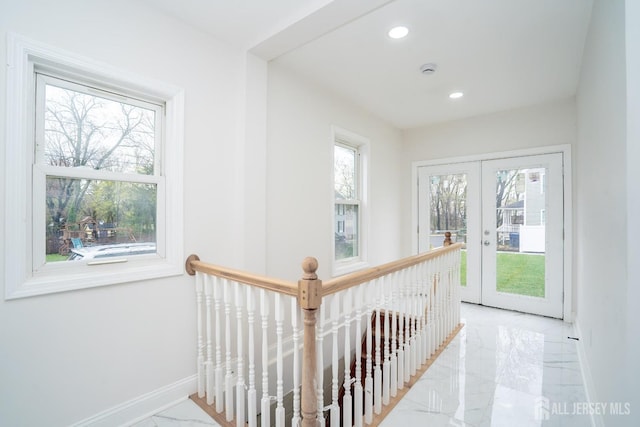 201 Morrison Ave, Hightstown, NJ 08520 - hall with marble finish flooring, an upstairs landing, french doors, and recessed lighting