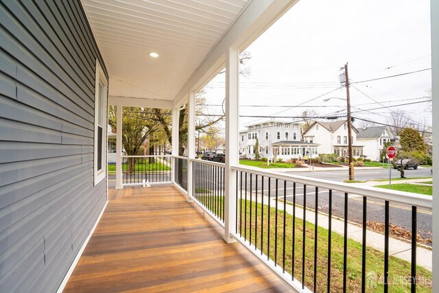 deck with a residential view