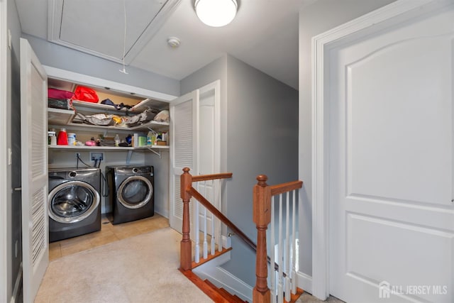 32 Cinder Rd Unit 22, Edison, NJ 08820 - washroom with attic access, washer and clothes dryer, and carpet flooring