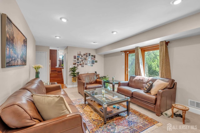 42 Ridge Rd, Edison, NJ 08817 - living room featuring recessed lighting, baseboards, and stairway