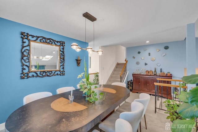 42 Ridge Rd, Edison, NJ 08817 - dining space with stairs, light colored carpet, and recessed lighting