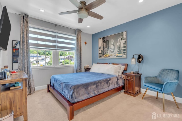 42 Ridge Rd, Edison, NJ 08817 - bedroom with light carpet, baseboards, recessed lighting, and ceiling fan
