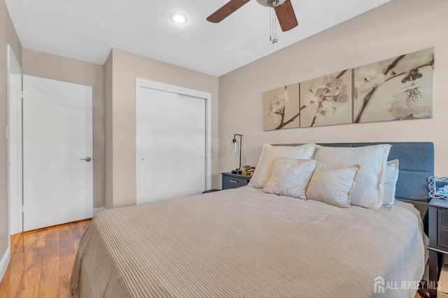 42 Ridge Rd, Edison, NJ 08817 - bedroom with wood finished floors, recessed lighting, ceiling fan, and a closet
