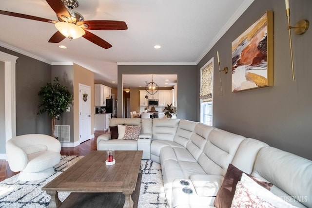 29 Mitchell Dr, Monroe, NJ 08831 - living area featuring ceiling fan, light wood-style flooring, recessed lighting, and crown molding