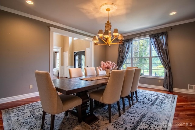 29 Mitchell Dr, Monroe, NJ 08831 - dining space featuring a chandelier, wood finished floors, ornamental molding, and recessed lighting