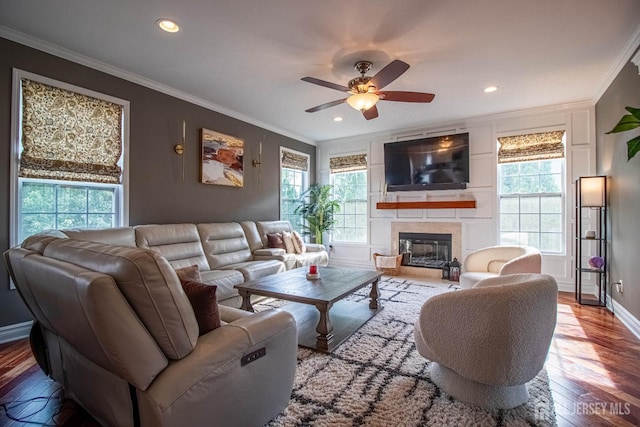 29 Mitchell Dr, Monroe, NJ 08831 - living room featuring healthy amount of natural light, crown molding, a ceiling fan, hardwood / wood-style floors, and recessed lighting