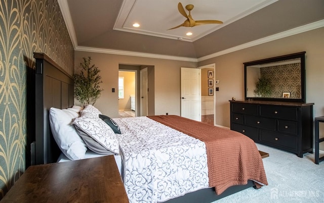 29 Mitchell Dr, Monroe, NJ 08831 - bedroom featuring light carpet, a ceiling fan, crown molding, and a tray ceiling