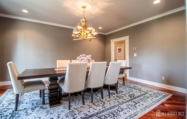 29 Mitchell Dr, Monroe, NJ 08831 - dining area with a chandelier, wood finished floors, crown molding, and recessed lighting