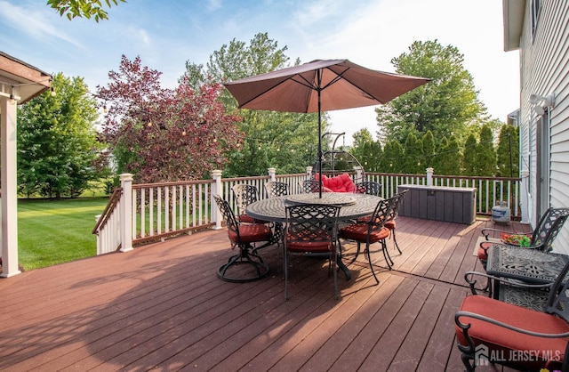 29 Mitchell Dr, Monroe, NJ 08831 - wooden terrace with outdoor dining space and a lawn