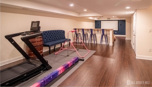 29 Mitchell Dr, Monroe, NJ 08831 - workout room featuring bar, recessed lighting, and dark wood finished floors