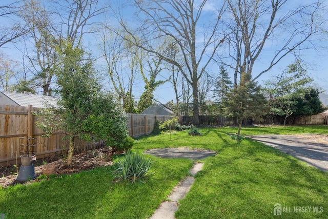 view of yard with a fenced backyard