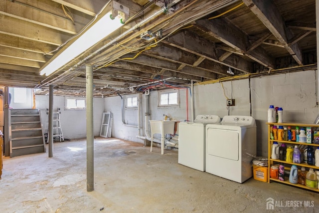 1427 Myrtle Ave, Plainfield, NJ 07063 - below grade area with washing machine and dryer and stairway