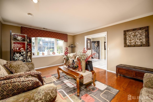 3 Romero Ct, Monroe, NJ 08831 - living room featuring ornamental molding, wood finished floors, and baseboards