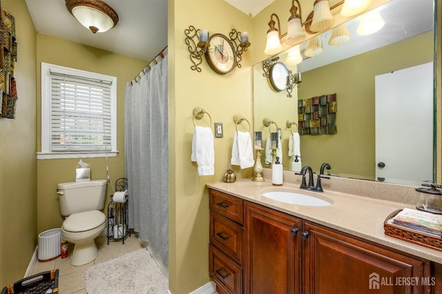 3 Romero Ct, Monroe, NJ 08831 - bathroom featuring toilet, vanity, baseboards, tile patterned flooring, and a shower with curtain