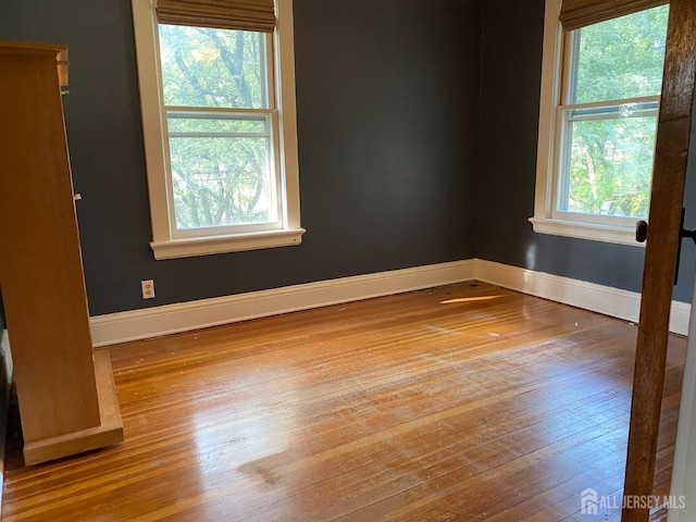 empty room with baseboards and wood-type flooring